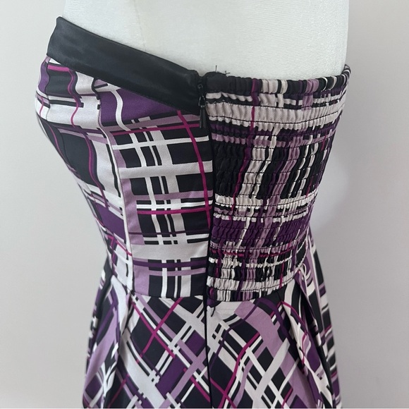 Bebe Plaid Print 100% Silk Strapless Mini Dress |Size S| - Picture 4 of 7